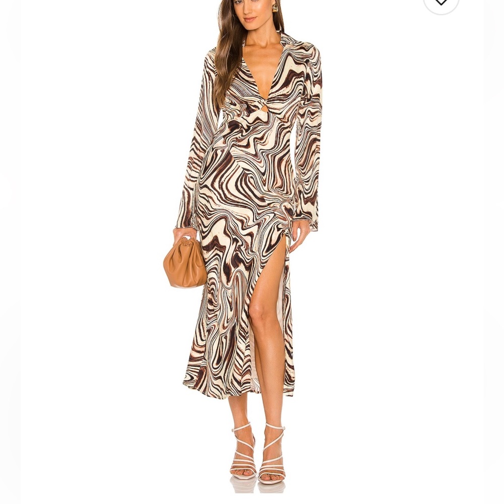 NICHOLAS Michelle Long Sleeve Twist Front Midi Dress